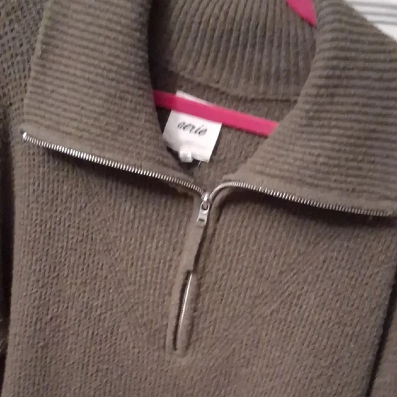 aerie Olive Green Knit Zip-Pullover with Matching Pants - Picture 3 of 7